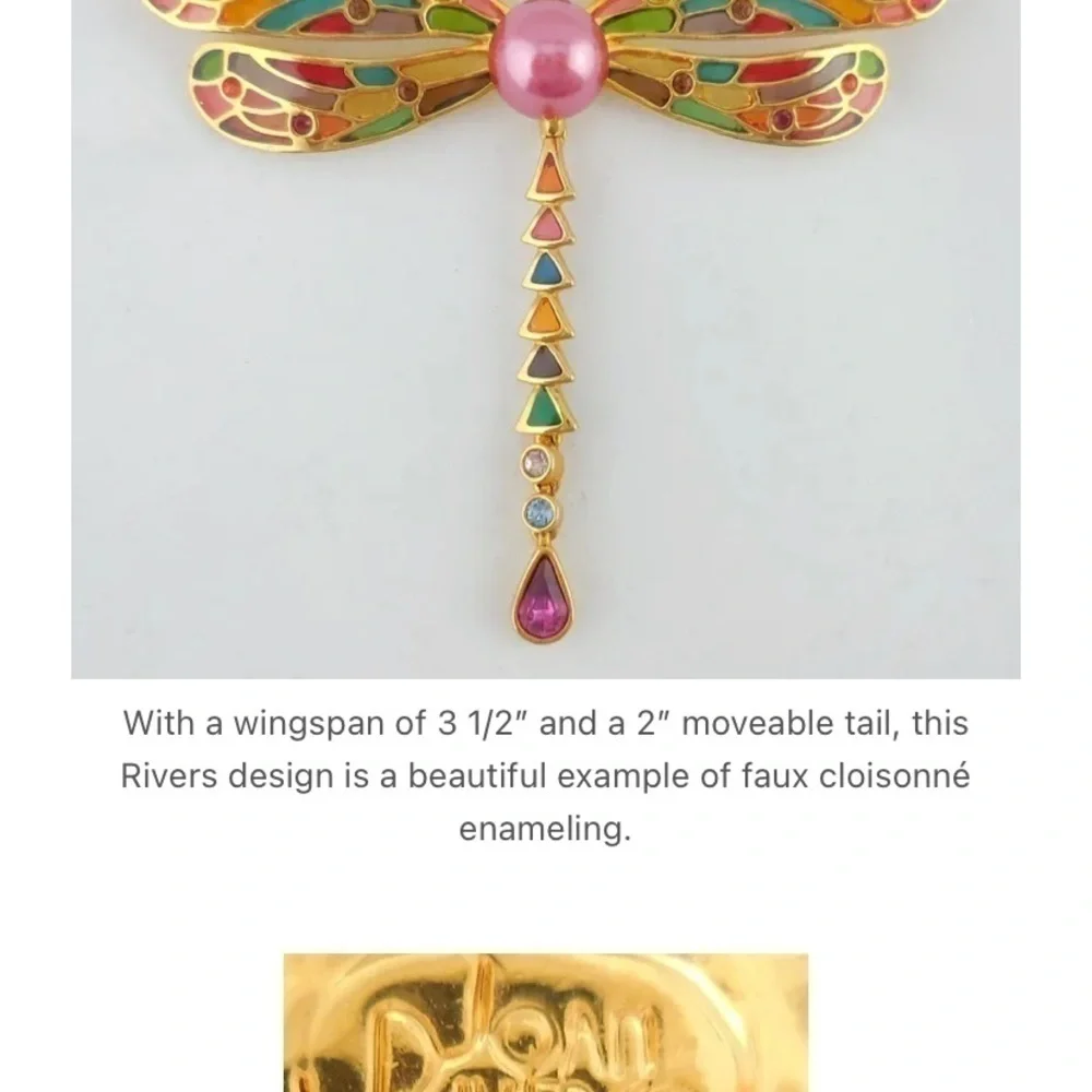 Joan Rivers Plique a Jour Articulated Dragonfly enamel  & rhinestone brooch